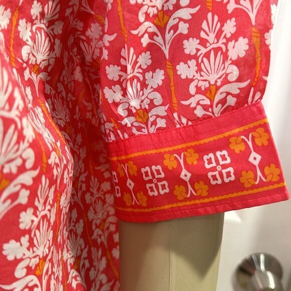 TALBOTS DAMASK BOUQUET POPOVER CORAL AND WHITE - Picture 4 of 9